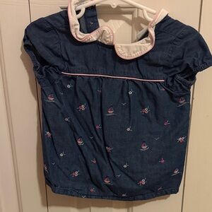 JoJo Maman Bebe Navy Blouse with White Peter Pan Collar and Pink Trim